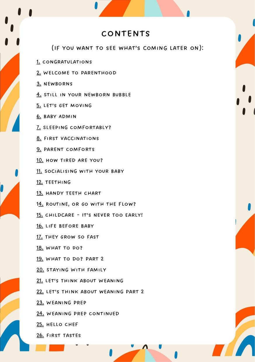 New Parent Weekly Planner - contents pages 1–26